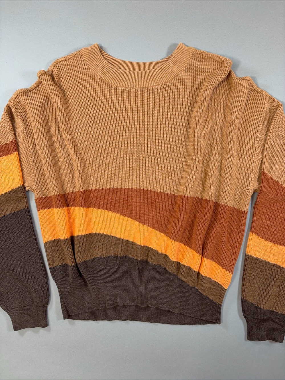 prAna Desert Road Sweater M Brown Orange Colorblock Organic Cotton Tencel